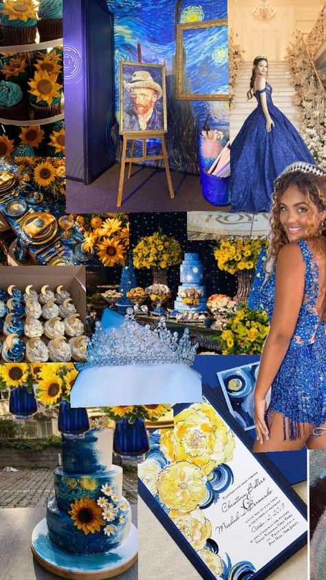 Quinceanera Starry Night Theme, Van Gogh Party Theme, Sweet Sixteen Themes, 15th Birthday Decorations, Prom Themes, Sweet 15, Starry Night Van Gogh, Butterfly Crafts, 15th Birthday