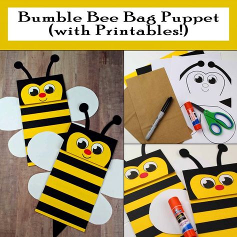 Bumble Bee Paper Bag Puppet with free printables Puppets For Kids To Make Paper Bag, Crafts Using Paper Bags, Paper Bag Puppet Ideas, Paper Bag Arts And Crafts, Paper Bag Crafts For Toddlers, Paper Bag Puppets Printable Free, Paper Bag Puppets For Kids, Paper Bag Craft Ideas, Puppet Paper Bag