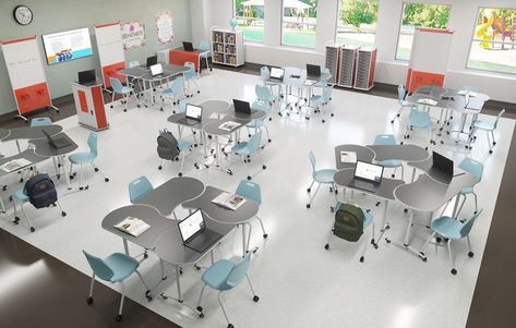 Library Furniture School, Makerspace Furniture, School Furniture Classroom, Makerspace Library, Classroom Interior, School Building Design, School Tables, Stem Classroom, Modern Classroom