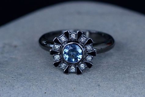 Wedding ring that's ironman themed!!! Iron Man Arc Reactor, Marvel Jewelry, Arc Reactor, Black Rhodium, Cz Diamond, Princess Cut Diamonds, Silver Wedding, Princess Cut, Gold Black