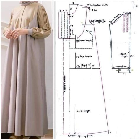 Abaya Pattern Sewing, Fashion Pattern Design, Abaya Pattern, Vintage Clothes Patterns, Kaftan Pattern, Hijab Designs, Girls Dress Sewing Patterns, Sewing Clothes Women, Fashion Sewing Tutorials