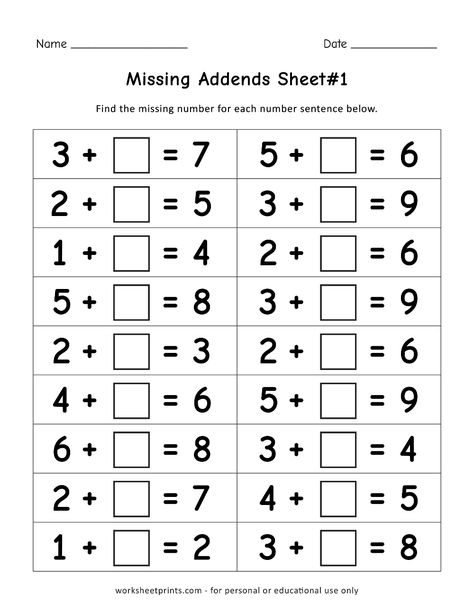 Missing Addend: Math Worksheets Missing Addition Worksheet, Kids Numbers, Missing Addends, Missing Addend, Dot Letters, Nouns And Adjectives, Numbers Kindergarten, Toddler Education, Kids Worksheets Printables