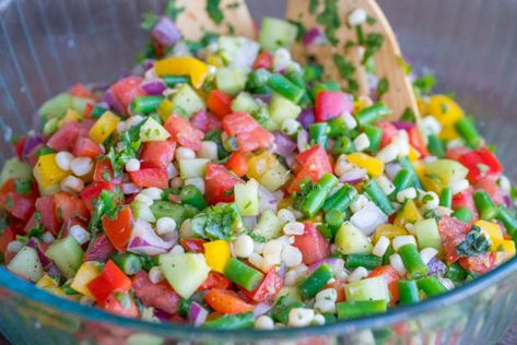 Martha Stewart's Chopped Vegetable Salad?utm_source=12tomatoes Rice Wine Vinegar Dressing, Chopped Vegetable Salad, Salad Veggies, Cooking Panda, Vegetable Salad Recipes, Jalapeno Pepper, 12 Tomatoes, Yellow Pepper, Veggie Salad