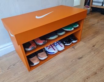 Sneakerhead Room Ideas, Sports Room Ideas, Nike Shoe Box Storage, Boys Room Storage, Sneaker Storage Box, Shoes Boxes, Shoe Box Design, Shoe Box Storage, Basketball Room