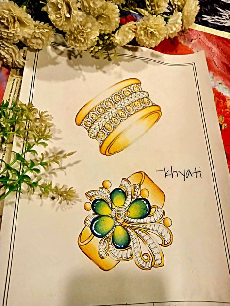 Bangle Illustration, High Jewelry Bracelet, Jewellery Drawing, Jewellery Sketch, Jewellery Designing, Colorful Art Paintings, Jewellery Illustration, Fashion Designing Course, Handmade Rakhi