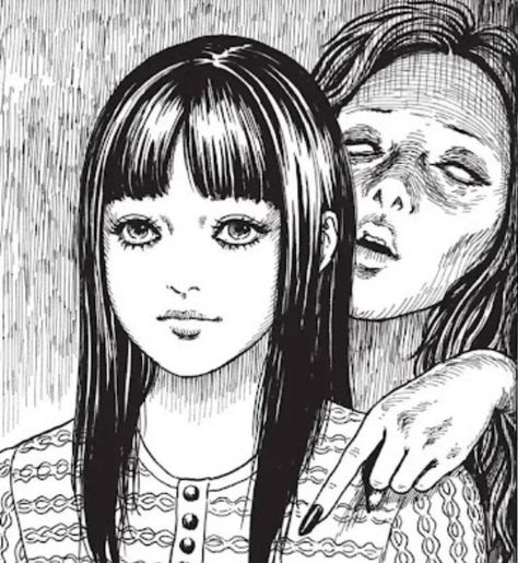 junji ito • whispering woman Horror Clothing, Japanese Horror, Clothing Aesthetic, Junji Ito, Black And White, Blue, White, Black