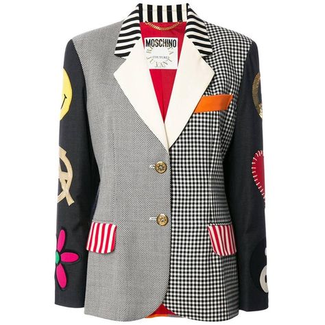 Moschino Couture Multico Patches Blazer Reworked Clothes, Cl Fashion, Panel Jacket, Checkered Blazer, Patch Jacket, Mode Kimono, Moschino Couture, Checked Blazer, Patches Jacket