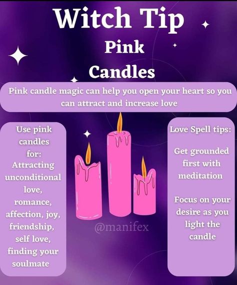 Pink Candle Magic, Candle Color Meanings Magic, Candle Magick Spells, Candle Color Meanings, Love Spell Candle, Candle Magic Spells, Witchcraft Candles, Pink Candle, Easy Spells