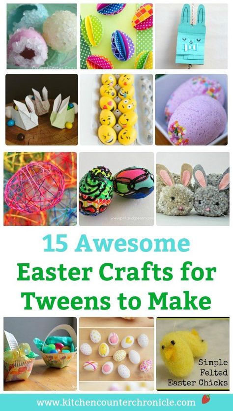 Gather up the craft supplies and get those older kids crafting. An awesome collection of Easter crafts for tweens to make and share. #easter #eastercrafts #eastercraftsforkids #eastereggs #craftsforkids #tweencrafts #tween #olderkidcrafts #easterbunnycraft #sewingforkids Diy – Velikonoce, Easter Arts And Crafts, Fun Easter Crafts, Easy Easter Crafts, Diy Crafts For Adults, Easter Bunny Crafts, Spring Fun, Kids Crafting, Diy Mothers Day Gifts