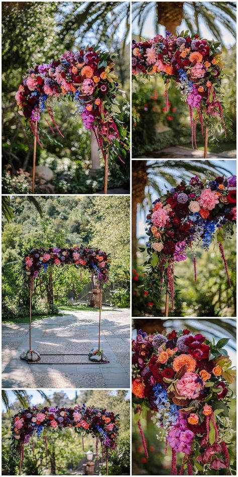 Jewel Tone Wedding Spring, Ruby And Emerald Wedding Colors, Emerald And Ruby Wedding, Gem Tone Wedding, Moody Spring Wedding, Ceremony Arch Flowers, Jewel Tone Wedding Theme, Houdini Estate, Jewel Tone Wedding Flowers