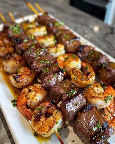 Louisiana Cajun Cooking And Recipes | Honey Mustard Surf and Turf Skewers | Facebook Surf And Turf Wedding Dinner, Best Surf And Turf Recipes, Surf And Turf Skewers, Surf And Turf Recipes, Surf N Turf Recipes, Grilled Steaks, Southern Cookbook, Carnivore Recipes, Louisiana Cajun