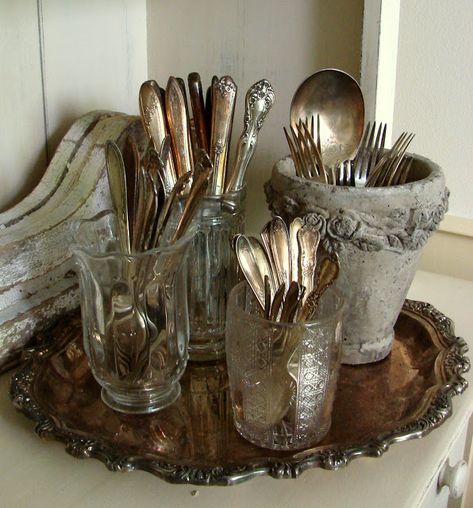 Silverware Display, Silverware Storage, Silver Ware, Silver Display, Vibeke Design, Silverplate Flatware, Silver Trays, Silver Decor, Tarnished Silver