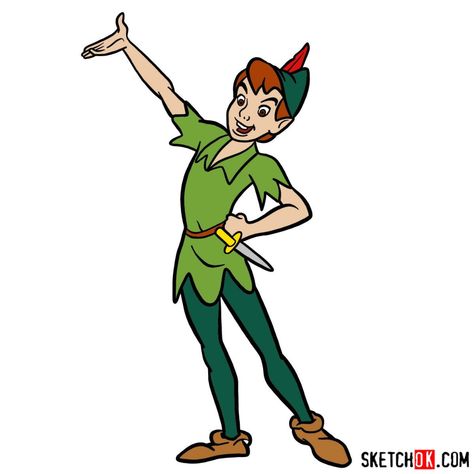 How to draw Peter Pan Peter Pan Sketch, Peter Pan Anime, Pan Sketch, Disney Characters Peter Pan, Peter Pan Cartoon, Peter Pan Drawing, Pan Drawing, Livingroom Mirror, Trin For Trin Tegning