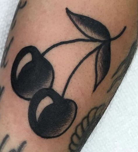 Black Cherry Tattoo, Small Traditional Tattoo, Traditional Heart Tattoos, Traditional Tattoo Stencils, Traditional Black Tattoo, Cupid Tattoo, Strawberry Tattoo, Traditional Tattoo Inspiration, Cherry Tattoos