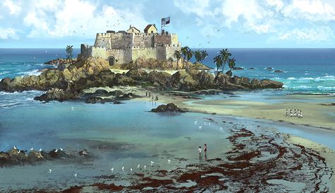 ArtStation - Low Tide , Edouard Groult Pirate Fort, Castle Painting, Dungeon Master's Guide, Landscape Concept, Paintings And Drawings, Architecture Painting, Landscape Photography Nature, Fantasy City, Fantasy Castle