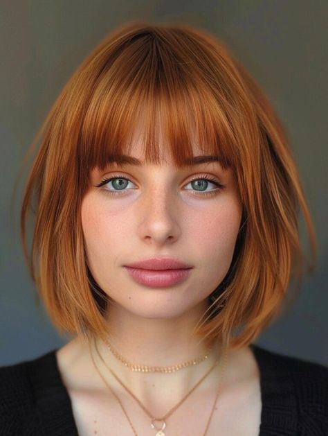 Explore Top Bob Haircuts with Fringe - Fresh Looks for You Bob With Fringe Straight Hair, Full Fringe Bob, Auburn Bob With Bangs, Choppy Bob Bangs, Mid Bob With Bangs, Copper Bob With Bangs, Graduated Bob With Fringe, Bob Haircuts With Fringe, Haircuts With Fringe