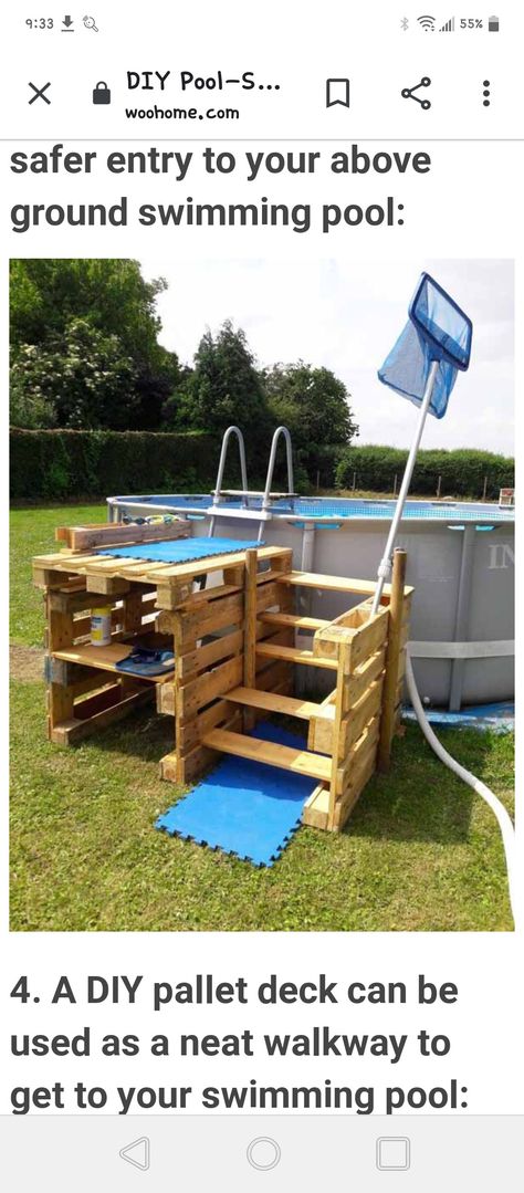 Pallet Pool Deck, Coin Spa, Decks Around Pools, Pallet Pool, Backyard Goals, Pool Deck Plans, Pool Porch, Backyard Ponds, Pool Storage