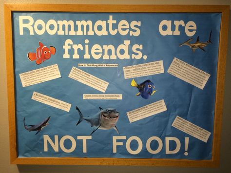 How to get along with a roommate bulletin board Roommate Agreement Bulletin Board, Ra Roommate Bulletin Board, Roommate Conflict Bulletin Board, Roommate Bulletin Board, Dorm Bulletin Boards, Ra Decorations, Dorm Themes, Bulletin Ideas, College Bulletin Boards