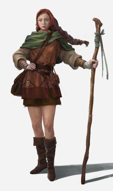 ArtStation - Shepherd girl, Yoojin Rhee Peasant Character Design, Dnd Peasant, Fantasy Peasant, Peasant Art, Farmer Girl, Painting Practice, Heroic Fantasy, Fantasy Magic, Dungeons And Dragons Characters