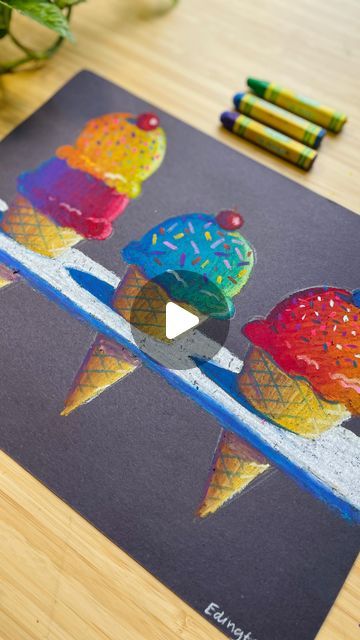 Thiebaud Art Lesson Kids, Wayne Thiebaud Ice Cream, Oil Pastel Cupcake Drawing, Wayne Thiebaud Ice Cream Art Lesson, Wayne Thiebaud Cakes, Desserts Drawing, Summer Art Projects, Flat Drawings, Wayne Thiebaud