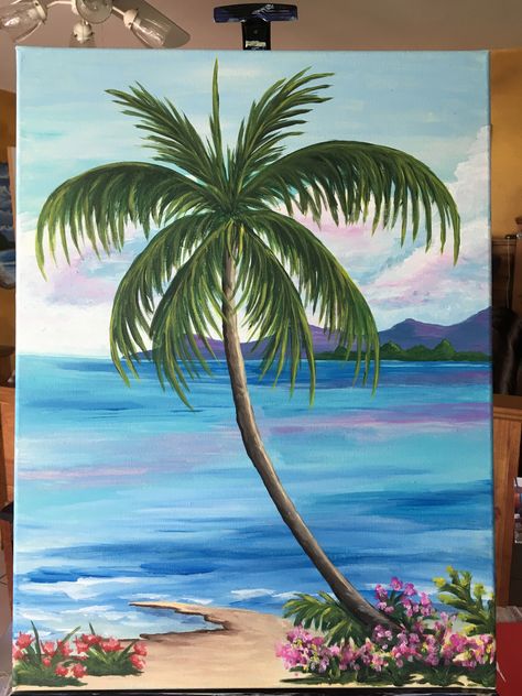 Painting Mural Ideas, Painting On Canvas For Beginners, Easy Landscape Paintings, Beach Art Painting, Palm Trees Painting, Christmas Paintings On Canvas, Large Canvas Painting, Canvas For Beginners, Texture Painting On Canvas