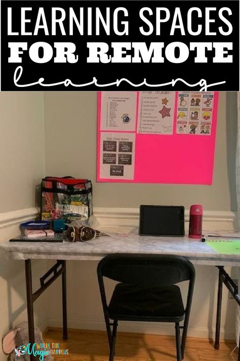 An article with tips and ideas on how to set up a remote learning space at home. Tons of valuable ideas about a set up at home for elementary students. These ideas are for parents who choose to attend school via remote learning instead of face to face instruction. Remote Learning, Remote Viewing Technique, Virtual Teaching, Virtual Learning Home Set Up, Not Having Kids, Classroom Arrangement, Substitute Teacher, Multiplication For Kids, Do Homework