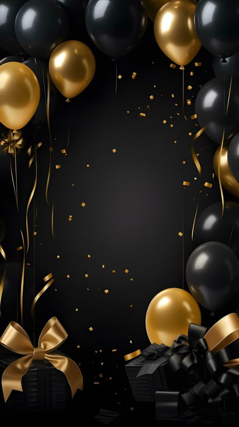 Balloon Background Wallpapers, Black And Gold Invitations Template Free, Gold And Black Birthday Theme, Birthday Design Background, Gold And Black Backdrop, Background Birthday Design, Birthday Flyer Design Background, Birthday Black Background, Gold Birthday Background