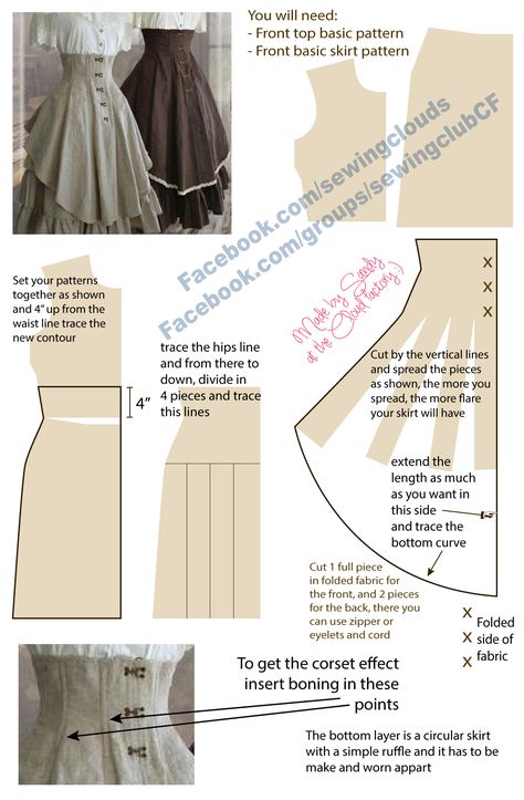 Gonna a vita alta in stile vittoriano Skirt Diy, Boho Styl, Pants Sewing, Sew Ins, Diy Vetement, Costume Patterns, Couture Mode, Cosplay Diy, Cosplay Tips