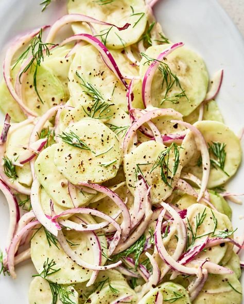 Sour Cream and Dill Cucumber Salad Credit: Joe Lingeman Credit: Joe LingemanOh, grilling season how we’ve missed you! As the weather continues warming up, and the days stuck inside become fewer and farther between, it’s time to bring burgers back into the dinner lineup (and of course your weekend cookouts). Then, of course, there’s always the age old question: what should we make for side dishes? Whether you opt for beef, turkey, chicken, or your favorite veggie variety, burger Creamed Cucumber Salad, Dill Cucumber Salad, Cucumber Salad Dressing, Dill Cucumber, Burger Sides, Burger Side Dishes, Cucumber Dill Salad, Creamed Cucumbers, Steak Side Dishes