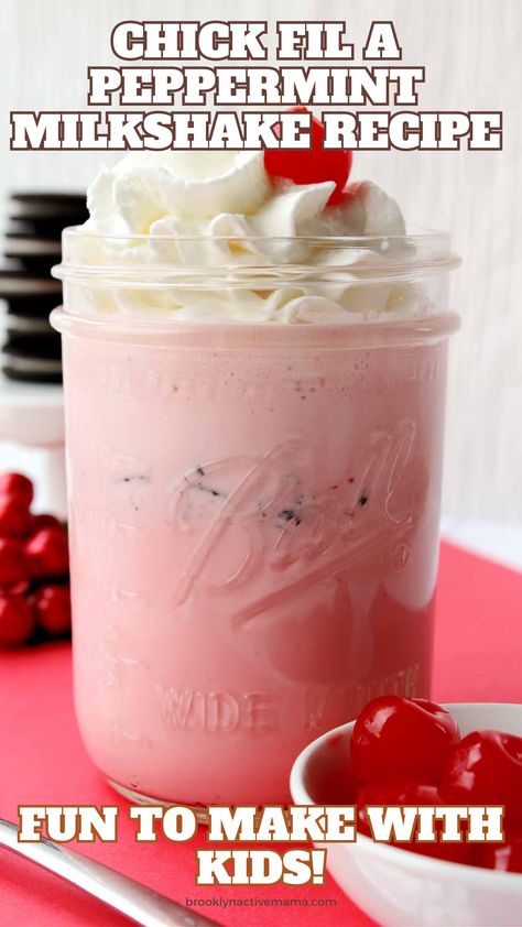 Chick Fil A Peppermint Milkshake Recipe, Chick Fil A Peppermint Milkshake, Peppermint Milkshake Recipe, Peppermint Shake, Peppermint Milkshake, Copycat Chick Fil A, Peppermint Ice Cream, Kid Foods, Milkshake Recipe