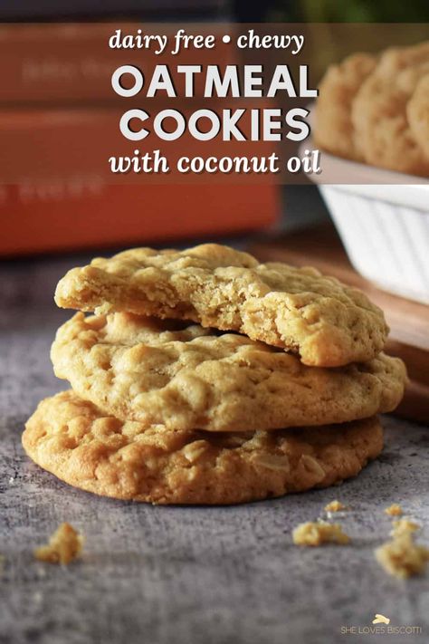 Dairy Free Oatmeal Cookies Recipe Oats And Coconut Cookies, Coconut Oil Sugar Cookies, Coconut Oil Dessert Recipes, Oatmeal Cookies No Butter, Dairy Free Oatmeal Cookies, Cookie Recipe With Oil, Dairy Free Oatmeal, Oat And Raisin Cookies, Coconut Oatmeal Cookies