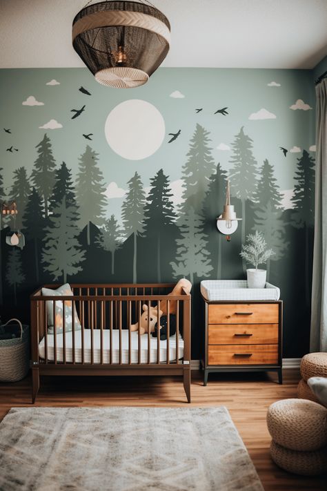 Bear Nursery Boy, Boy Nursery Inspiration, Kids Room Wall Paint, Forest Baby Rooms, Baby Boy Nursery Ideas, Nursery Inspiration Boy, Boy Nursery Ideas, Baby Boy Room Themes, Woodland Nursery Boy