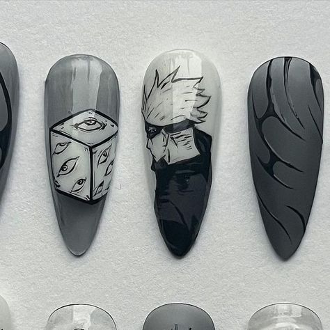 Toji Nail Ideas, Anime Press On Nails, Jjk Nails Gojo, Jujutsu Kaisen Nails Design, Gojo Nails, Jujutsu Kaisen Nails, Jjk Shibuya, Jjk Nails, Manga Nails