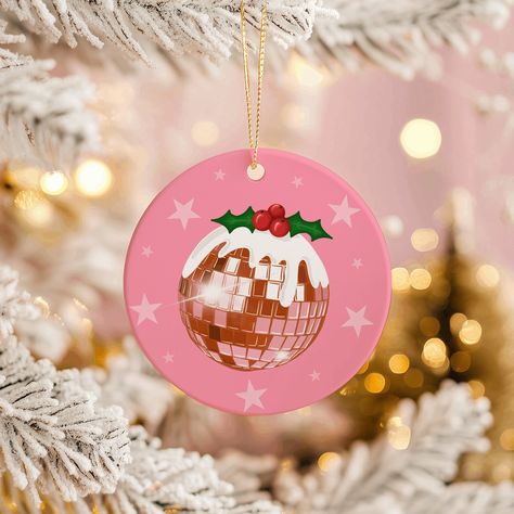 Looking for a cute, original Christmas pressie? Look no further 👀🩷 Deck The Halls With Disco Balls - Ceramic Christmas Decoration ✨ Illustrated cocktail ceramic Christmas decoration - single side printed ✨ Delivered in red gift box - perfect for gifting ✨ 7.3cm (40g) round ceramic decoration with dark green ribbon #christmas #christmasdecor #christmasdecorations #christmasdecorations #treedecorating #illustration #etsy #handmadegifts #artist Dark Green Ribbon, Disco Ball Christmas, Ceramic Christmas Decorations, Red Gift Box, Ceramic Decoration, Ribbon Christmas, Red Gift, Disco Balls, Ceramic Christmas