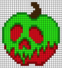 Poison Apple Snow White perler bead pattern Melty Bead Patterns Halloween, Peeler Bead Pattern, Disney Perler Bead Patterns, Hama Beads Pattern, Pixel Art Horror, Apple Skull, Slime Halloween, Apple Snow, Cute Pixel Art