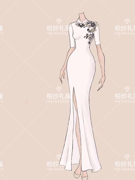 Cheongsam Drawing, Wedding Cheongsam, Evening Dress Wedding, Gown Designs, Prom Dress Evening, Hijab Styles, Couture Dress, Dress Sketches, Fashion Hijab