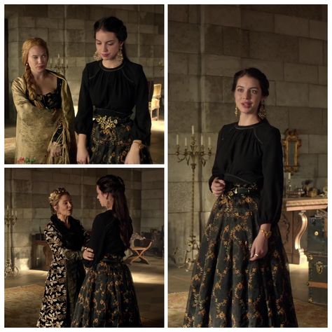 Mary's Black and Brown Dress 3x10: Bruises That Lie Reign Dresses Mary Black, Reign Black Dress, Mary Queen Of Scots Reign Dresses, Reign Dresses Mary, Eighth Grade Dance Dresses, Hotd Dresses, Baby Bump Style Summer, Reign Catherine, Reign Series