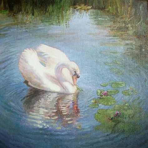 Realistic Swan Painting by Coen Wieman Swan Painting Acrylic, Swan Paintings, Daenaera Velaryon, Swan Drawing, Inspo Pictures, Swan Painting, Swans Art, Mute Swan, Cute Blue Wallpaper