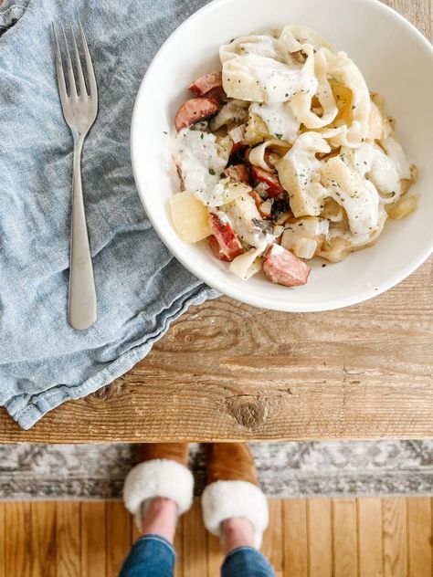 Farmer Sausage, Buttery Noodles, Sausage And Potatoes, Cream Gravy, Homemade Noodles, Pasta Dough, Noodles Recipe, Recipe From Scratch, Easy Delicious Recipes