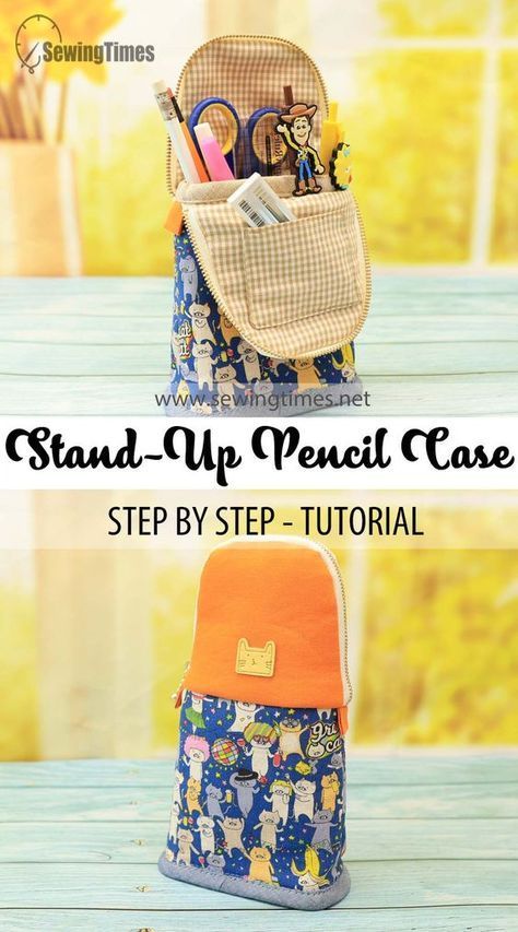 DIY Stand-Up Pencil Case | Step-by-Step Tutorial👍 Crafting Your Own Fabric Pencil Case [sewingtimes] Pen Pouch Diy, Sewing Times, Standing Pencil Case, Pencil Pouch Pattern, Pencil Case Sewing, Fabric Pencil Case, Diy Stand, Pencil Case Pattern, Stationary Bag