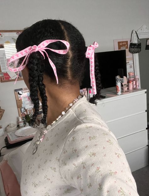 4c Bow Hairstyle, Coquette Hairstyles Black Women, Coquette Hair, Pigtails With Bows Aesthetic, Coquette Natural Hair, 4c Natural Hairstyles Coquette, Curly Hair Care Routine, Bow Hairstyle, Cute Curly Hairstyles