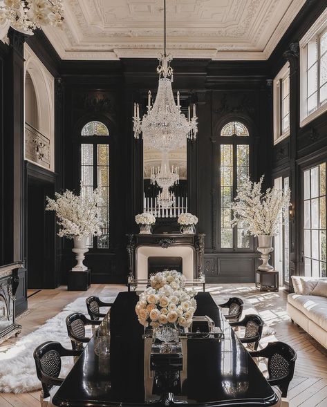 Paris, France 🇫🇷 Lux Interior, Chandelier Luxury, Luxury Mansion, Instagram Paris, Black Dining Room, Gorgeous Interiors, Mansion Interior, Dream House Rooms, Luxury House Designs