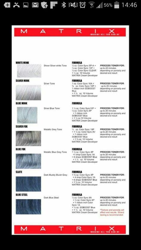 Hair color grey formulas matrix                                                                                                                                                                                 More Matrix Hair Color Formulas, Matrix Hair Color Chart, Hair Color Wheel, Matrix Hair Color, Hair Color Images, Matrix Hair, Color Formulas, Matrix Color, Hair Toner