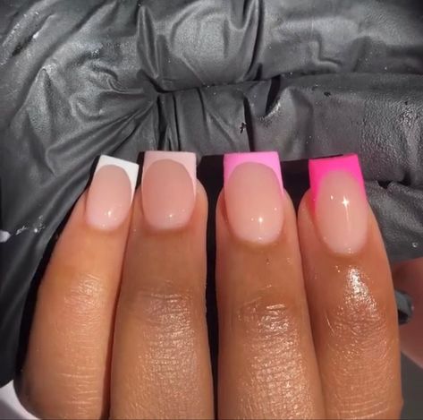 Cute Short Acrylic Nails Pink French Tip, Short Simple Nails French Tip, Short Pink Acrylic Nails French Tips, Cute Vacation Nails Pink, Cute Short Arclyc Nails, Pink Short Nails Black Women, French Tip Nails Gel Short, Simple Short Acrylics, Short French Tip Acrylic Nails Pink