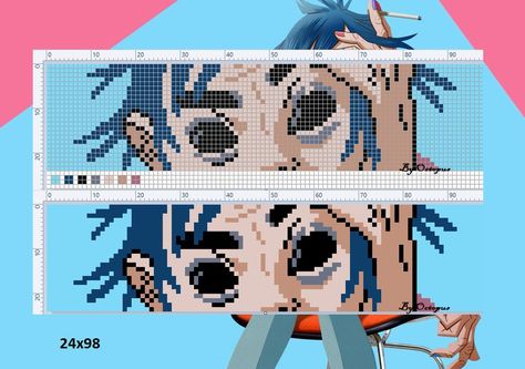 2D - The gorillaz Gorillaz Fan Art, Gorillaz Art, Pixel Art Templates, Pixel Art Grid, Minecraft Pixel Art, Seed Bead Patterns, Pixel Art Design, Pixel Pattern, Beaded Cross Stitch