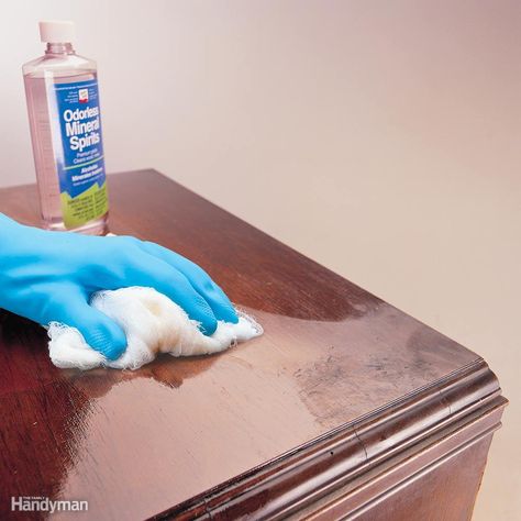 If the finish on your furniture or woodwork is dull and murky, it may need refinishing. But before you take on that project, take a tip from furniture restorers and clean it with mineral spirits. Mineral spirits—sometimes labeled Clean Air Conditioner, Shop Vacuum, Paint Thinner, Mineral Spirits, Car Wax, Household Cleaning Supplies, Up House, Family Handyman, Green Cleaning