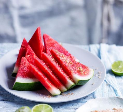 Australian Gourmet Traveller fast recipe for chilled watermelon wedges with chilli-lime salt. Watermelon Wedges, Watermelon Wedge, Viet Food, Lime Salt, No Salt Recipes, Watermelon Salad, Eat Fruit, Afternoon Snacks, Fruit Recipes