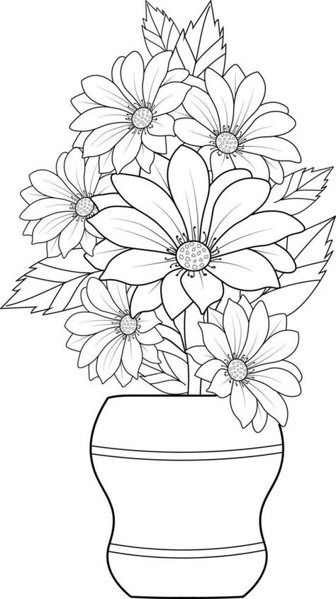 Croquis Illustration, Flower Vase Drawing, Flower Bouquet Drawing, Coloring Pages For Grown Ups, Farm Animal Coloring Pages, Pattern Coloring Pages, Detailed Coloring Pages, Princess Coloring Pages, Dinosaur Coloring Pages