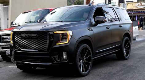 Tinted & Full Black GMC Denali Makeover by RDB LA Denali Truck, Mercedes Brabus, Best Suv Cars, Gmc Denali, Black Truck, Gmc Yukon Denali, Yukon Denali, Range Rover Velar, Mom Car