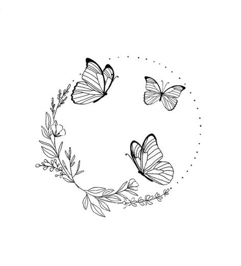 Moon And Butterflies Tattoo, Butterfly Circle Tattoo, Butterfly Crescent Moon Tattoo, Half Flower Half Butterfly, Butterfly Moon Tattoo Design, Butterfly Line Drawing, Love Music Tattoo, Floral Wreath Drawing, Half Moon Tattoo